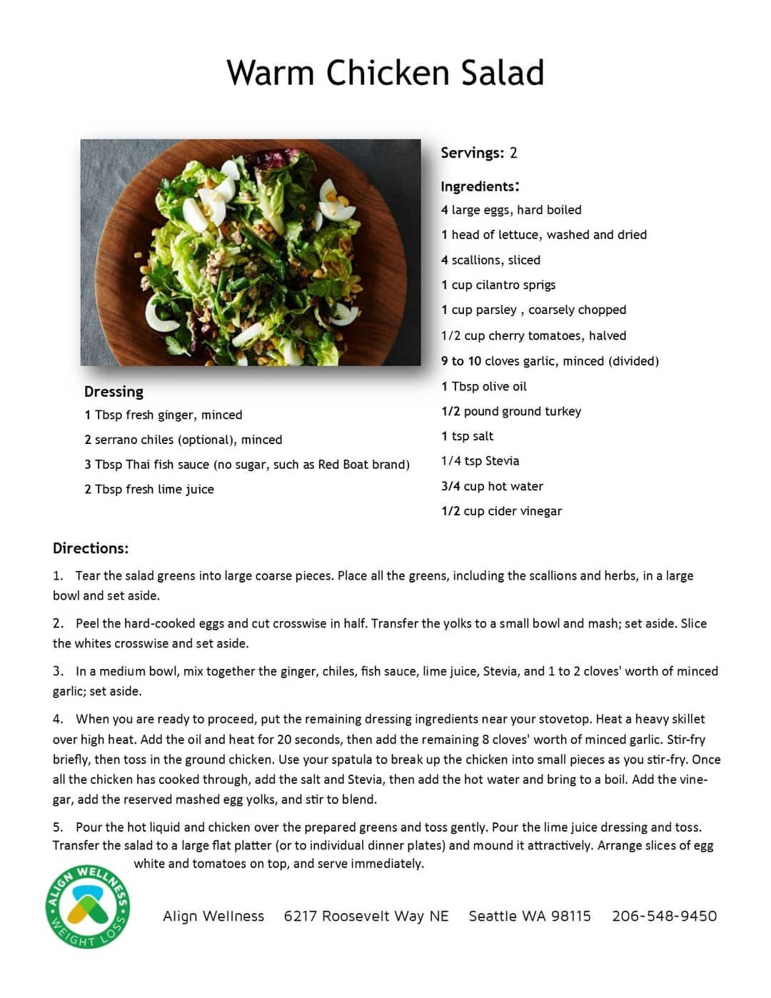 Warm Chicken Salad Recipe | Align Wellness Seattle